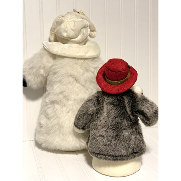 Vintage Delton Christmas Plush Snowman Lady And Snowman Lady w Child In Furs - Picture 4 of 7